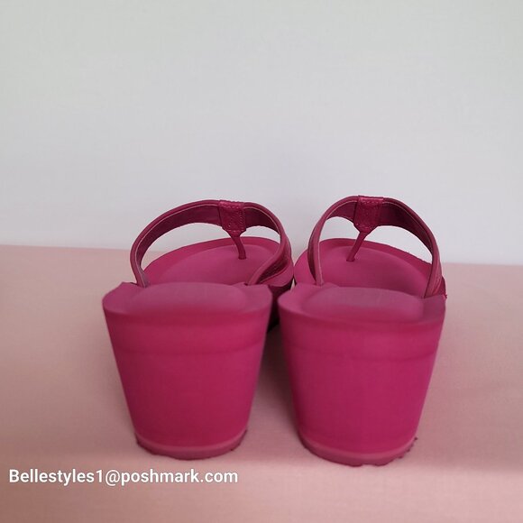 COACH Jaicee Wedge Platform Sandals in Signature Fabric-Fuchsia color.Size 9.5B⭐ - Picture 13 of 16